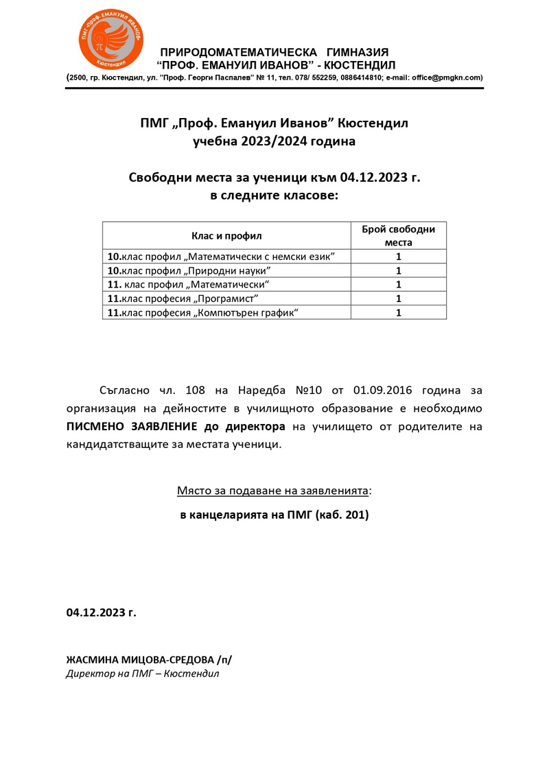 svobodni mesta 04.12.2023